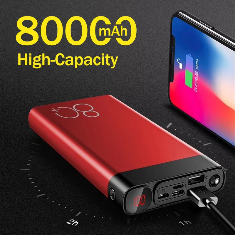 Venta Banco de energía portátil de 80000mAh con luz LED, pantalla Digital HD, cargador de viaje, carga rápida, para Xiaomi, Samsung, IPhone xmQKM7NZBxO