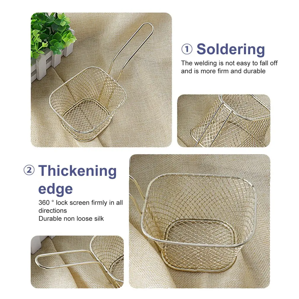 Kitchen Cooking Tools Mini Stainless Steel French Fries Net Fry Fryer Basket Small Square Shape Kitchen Basket