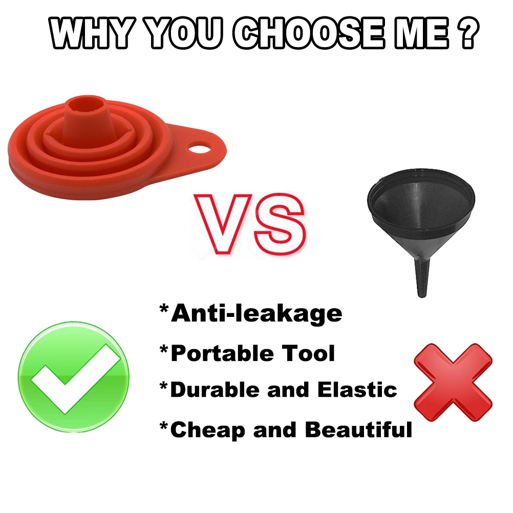 Car Universal Collapsible Silicone Auto Engine Funnel Gasoline Oil Fuel Petrol Diesel Liquid Washer Fluid Change Fill Transfer