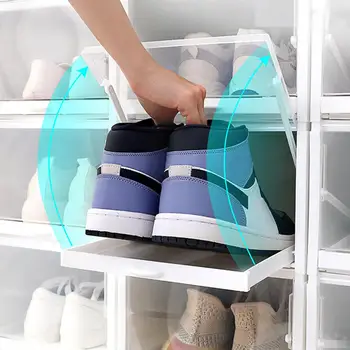 

1PC Flip-Open Cover Transparent Stackable Shoes Drawer Case Storage Box Dustproof Shoe Hanger Household Organizer