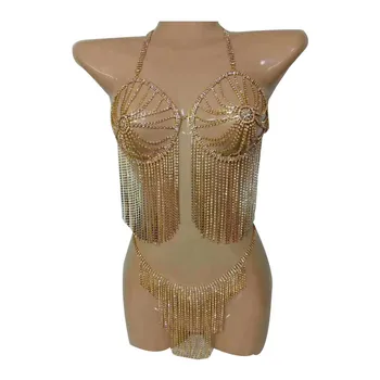 

BeUrSelf Sexy Body Jewelry Bra Skirt Dress Body Chain Beach Bikini Dance Dress Tassel Harness Lingerie Rhinestone Women Jewelry