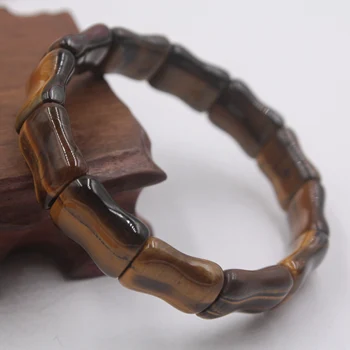 

Fine Tiger'eye Stone Beads Bracelet Natural Beads 17mm Bamboo Festival Women's Link Bead Bracelet Blessing Fit 15-17cmL Wrist