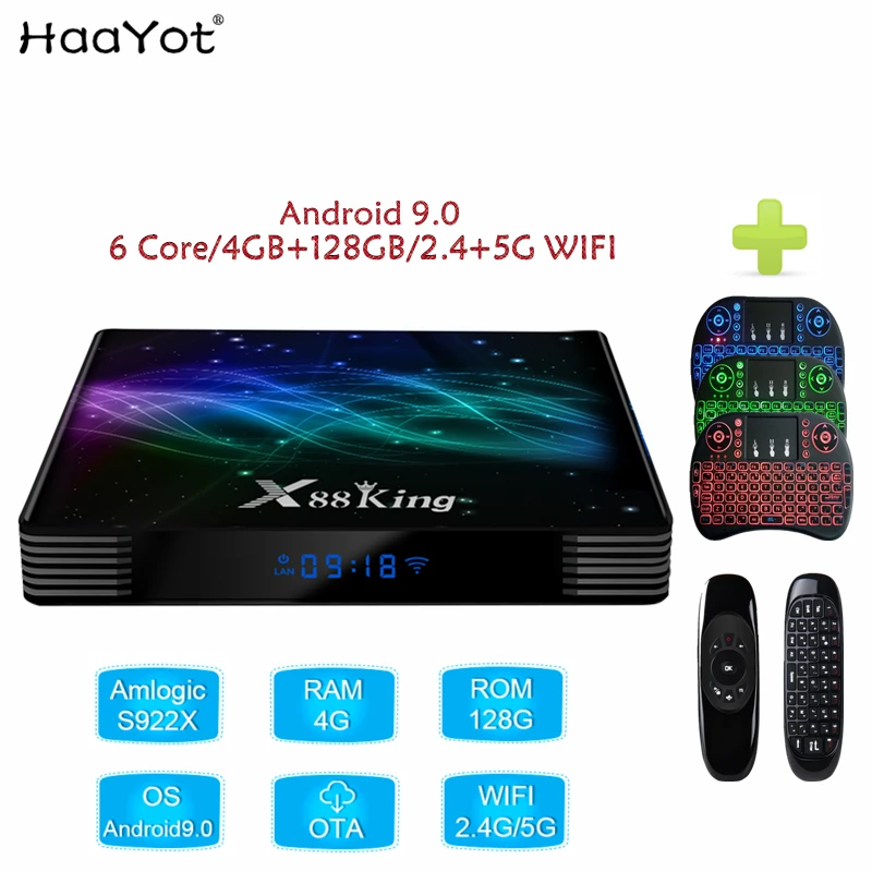 HAAYOT X88 King Смарт Android 9 0 ТВ коробка S922X гекса core 64bit Cortex 4 Гб 128 IPTV Set top Box игры Коробки к