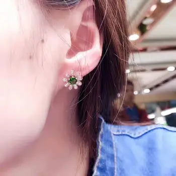

Myanmar natural diopside Earring 925 silver green gemstone classic 4.5x4.5mm