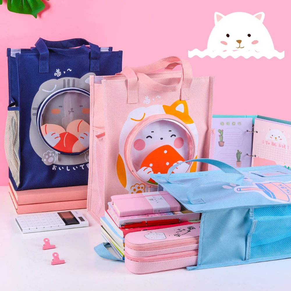 

Kawaii Cartoon Student Tutorial Bags Girls Book Stationery Storage Canvas Bag Handbag School Supply