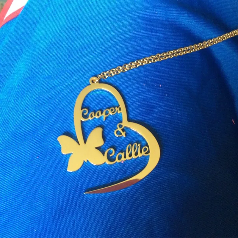 Handmade Stainless Steel Butterfly Heart Pendants Custom Name Necklaces Women Men Personalized Letter Gold Choker Necklace Gift - Image 2