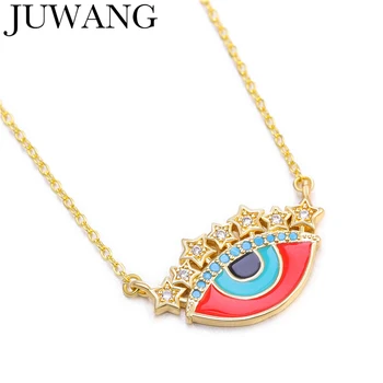 

2019 New Rainbow Turkish Evil Eye Necklace Pendants CZ Jewelry For Woman Fashion Zirconia Gold Heart Long Necklace Lucky Jewelry