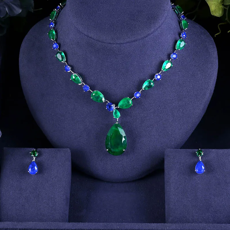 jankelly Hotsale African 2pcs Bridal Jewelry Sets New Fashion Dubai Jewelry Set For Women Wedding Party Accessories Design - Окраска металла: Green