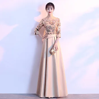 

Robe De Soiree 2020 The Noble O-neck Evening Dresses Fashion Long Sleeve Sequin Appliques Party Prom Gown Women Host Slim Dress