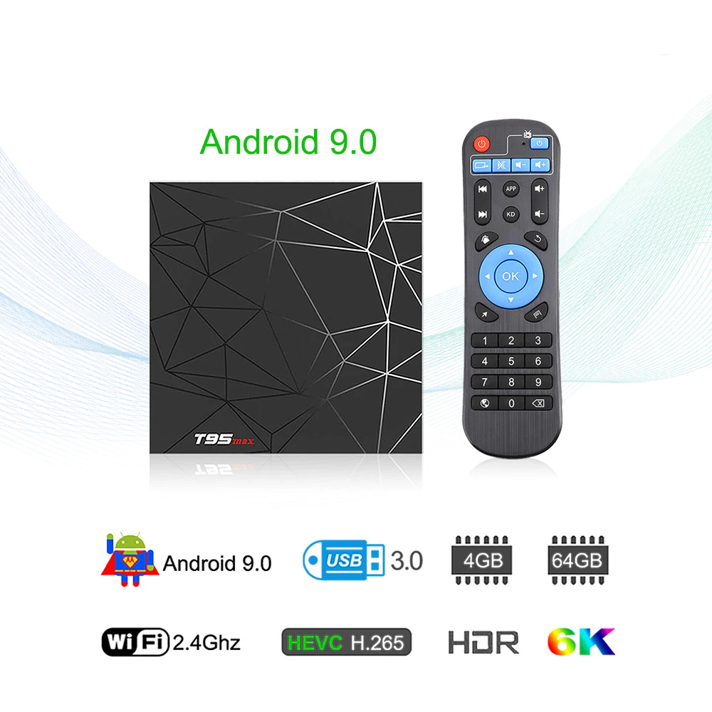 

Android 9.0 TV Box 4GB 64GB Allwinner H6 Quad Core 6K H.265 USB3.0 2.4G Wifi HDR T95 max GooglePlayer Youtube Set Top Box T95max
