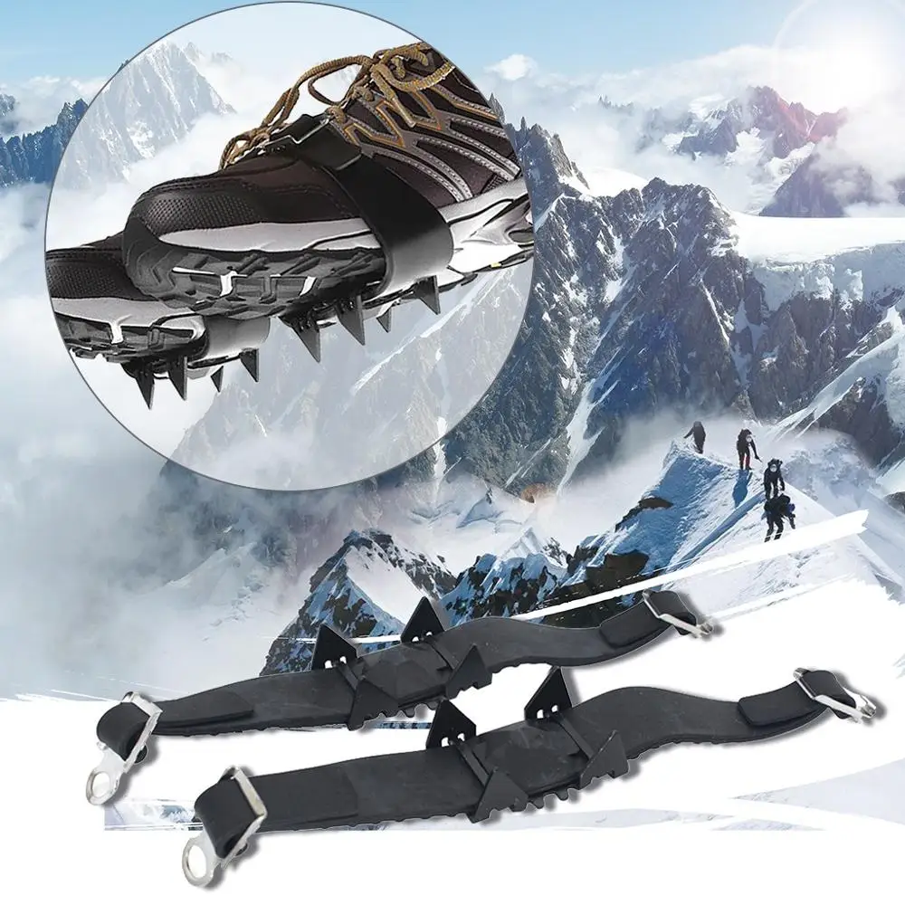 

1 par de acampanados profesionales 4 remaches pinza de hielo de acero inoxidable crampones de hielo tabla de nieve para escalar Trekking Ski 7