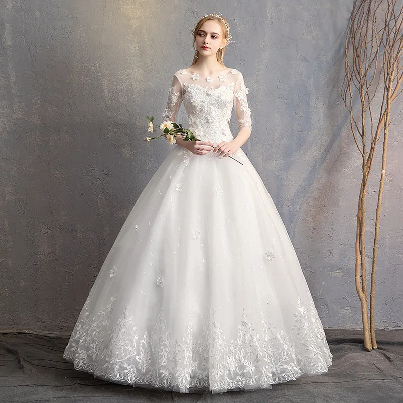 Роскошная свадебная одежда с круглым вырезом и коротким рукавом, кружевное бальное платье с блестками, фатиновые элегантные свадебные платья для невесты, Vestido Novia