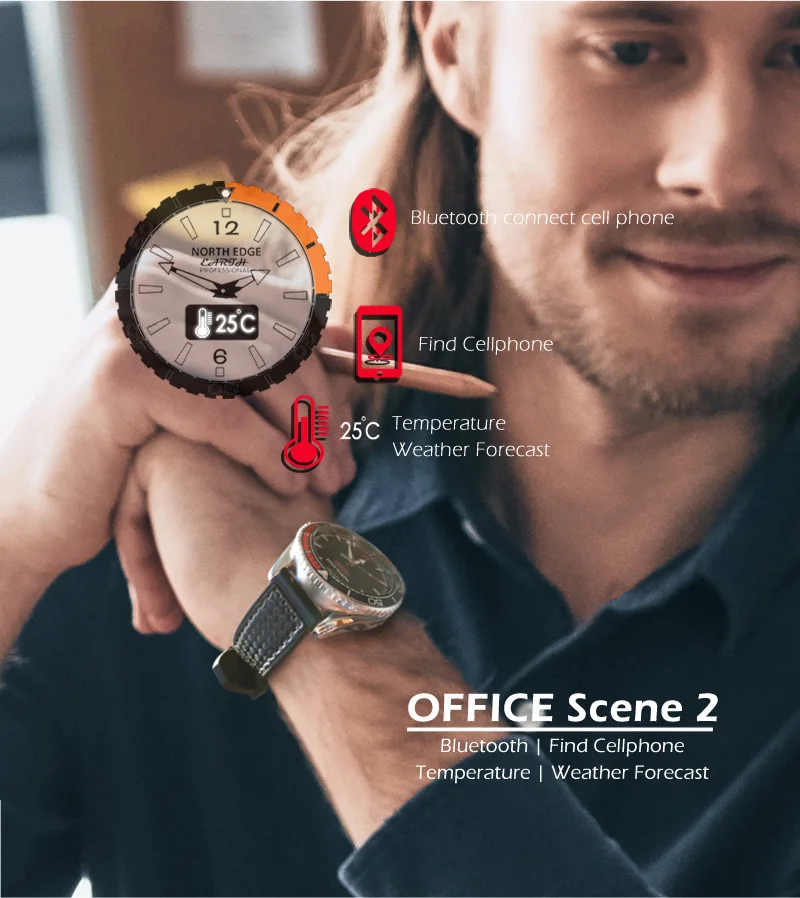 Умные часы North Edge, умная электроника, деловые часы, Bluetooth, устройство связи с телефоном, IOS и Android, часы с сенсорным экраном