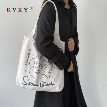 

2020 Women's Canvas Tote Bag Eco Reusable Shopping Bag Cotton Cloth Ladies Shoulder Shopper Bags Large Capacity Casual Handbags