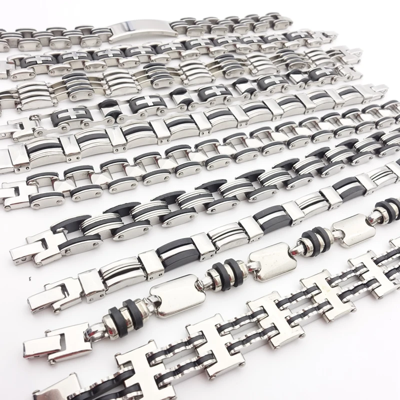 MIXMAX 10pcs Mens Stainless Steel Chain Bracelets Silver Color Mixed 10 Styles Fashion Jewelry Wholesale Lot Bracelet
