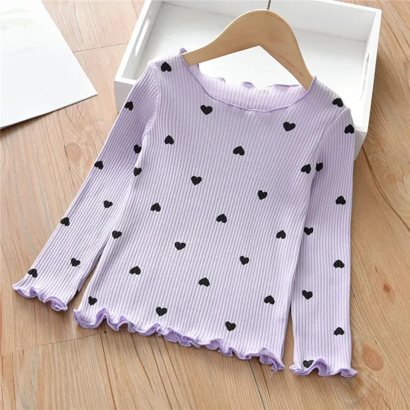 Girls Spring Autumn Bottoming Shirts Children's Long-sleeved T-shirts Korean Style Love Pattern Baby Inside Tops In Winter Kids Shirts
