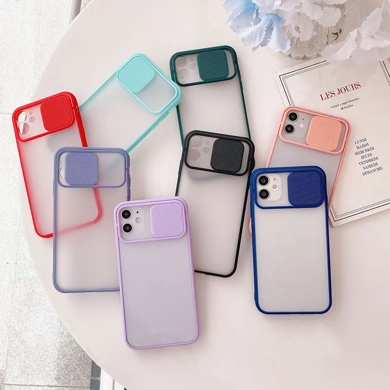 For iPhone 12 11pro Max Transparent Protective Phone Case Slide Camera Lens Protection Car Magnetic Holder Ring Matte Soft Cover