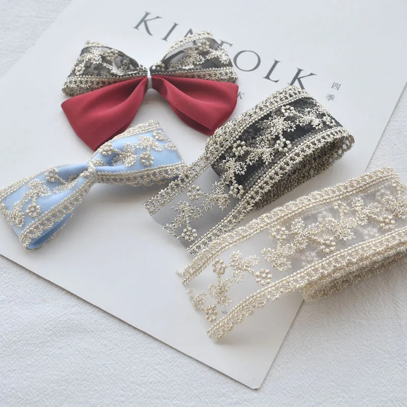 1Yard Embroidered Lace 4CM Wide Lace Trim Ribbon Diy Width African Fabrics Homemade Bow Hair AccessoriesCraft Fabric