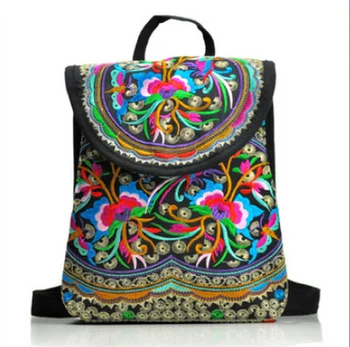 

Ethnic style embroidery backpack travel bag Florals Embroidered Women Backpack Rucksack Daypack Travel Purse Shoulder Bag