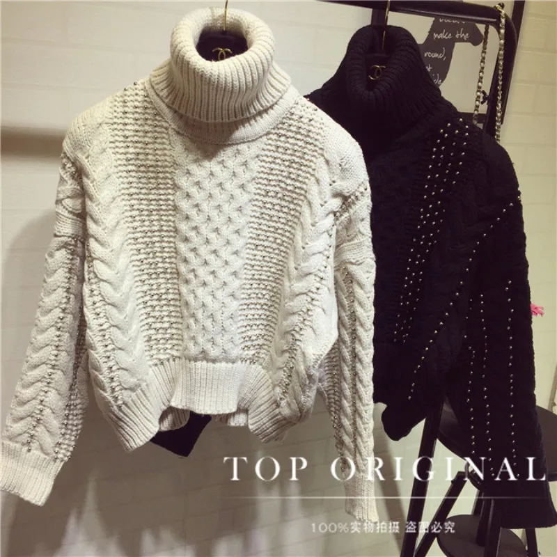 2019 Real Jumper Pullover Women Sweater The New Female Manual Order Bead Cord Knitting Brief Paragraph Raglan Sleeve Turtleneck | Женская