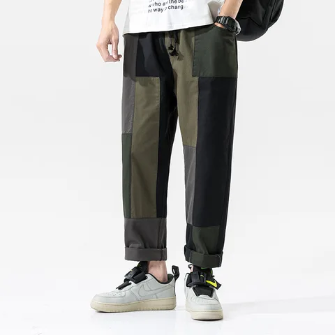 NEW Men Cargo Pants Cotton Polyester Hip Hop Mid Drawsring Pockets Full Length Men Green Gray Khaki Men Trousers