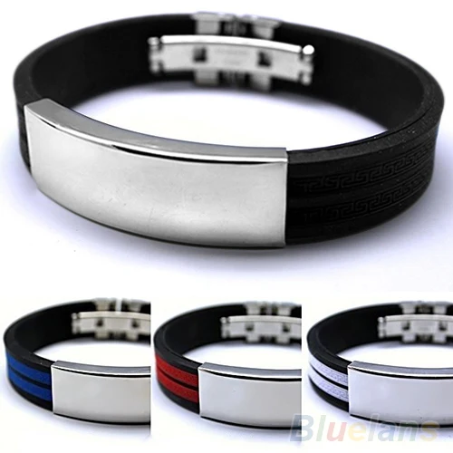 Korean version bracelet Trendy Men's Fashion Casual Stainless Steel Bracelet Rubber Bangle Punk Cool Style Leather Bracelet