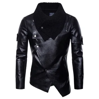 

Motorcycle Leather Jacket for Men with Irregular Personality Punk Leather Jacket Man PU Leather Coat Streetwear