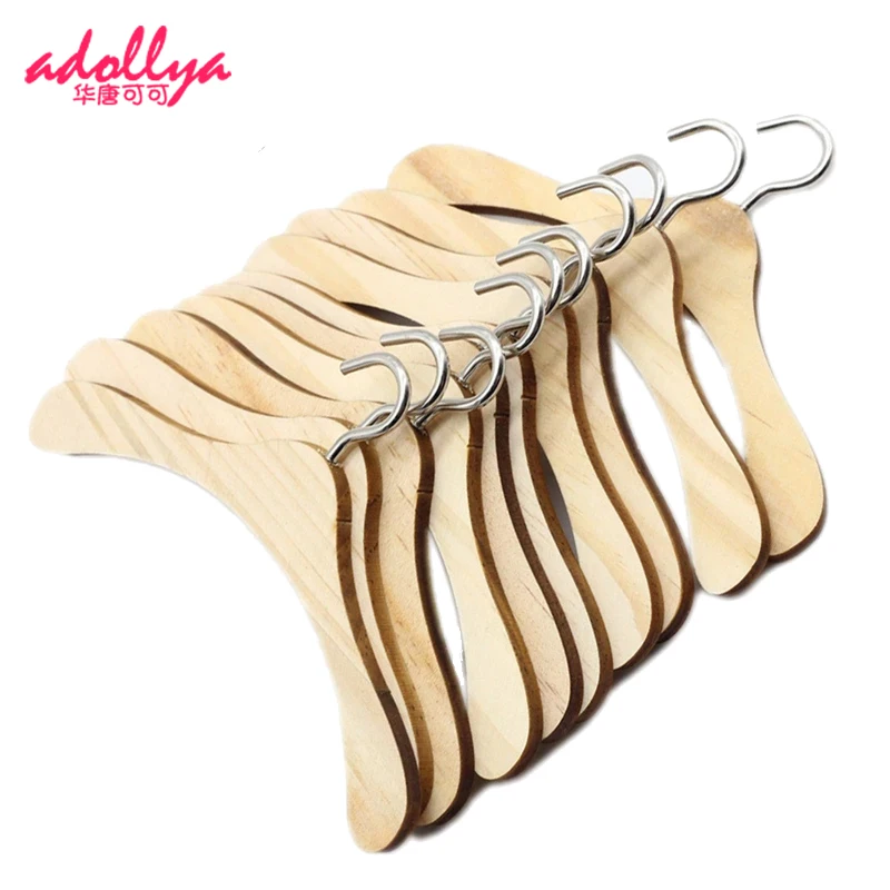 Adollya Doll Accessories Clothing Hanger 10pcs/set BJD Doll Clothes Dress Hanger for Wardrobe Bedroom Wood Dollhouse Furniture