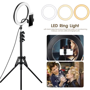

Dimmable LED Fill Ring Light with Tripod USB Selfie Light Ring Lamp Photography Ringlight with Stand for Cell Phone Studio