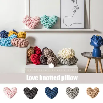 

Handmade Weave Knot Cushion Heart Shaped Macaron Color Cushion Decor Home LAD-sale
