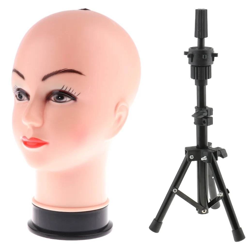 1 Piece Bald Female Cosmetology Mannequin Head, Training Head Doll Head for Wig Making and Displaying, With A Tripod Stand
