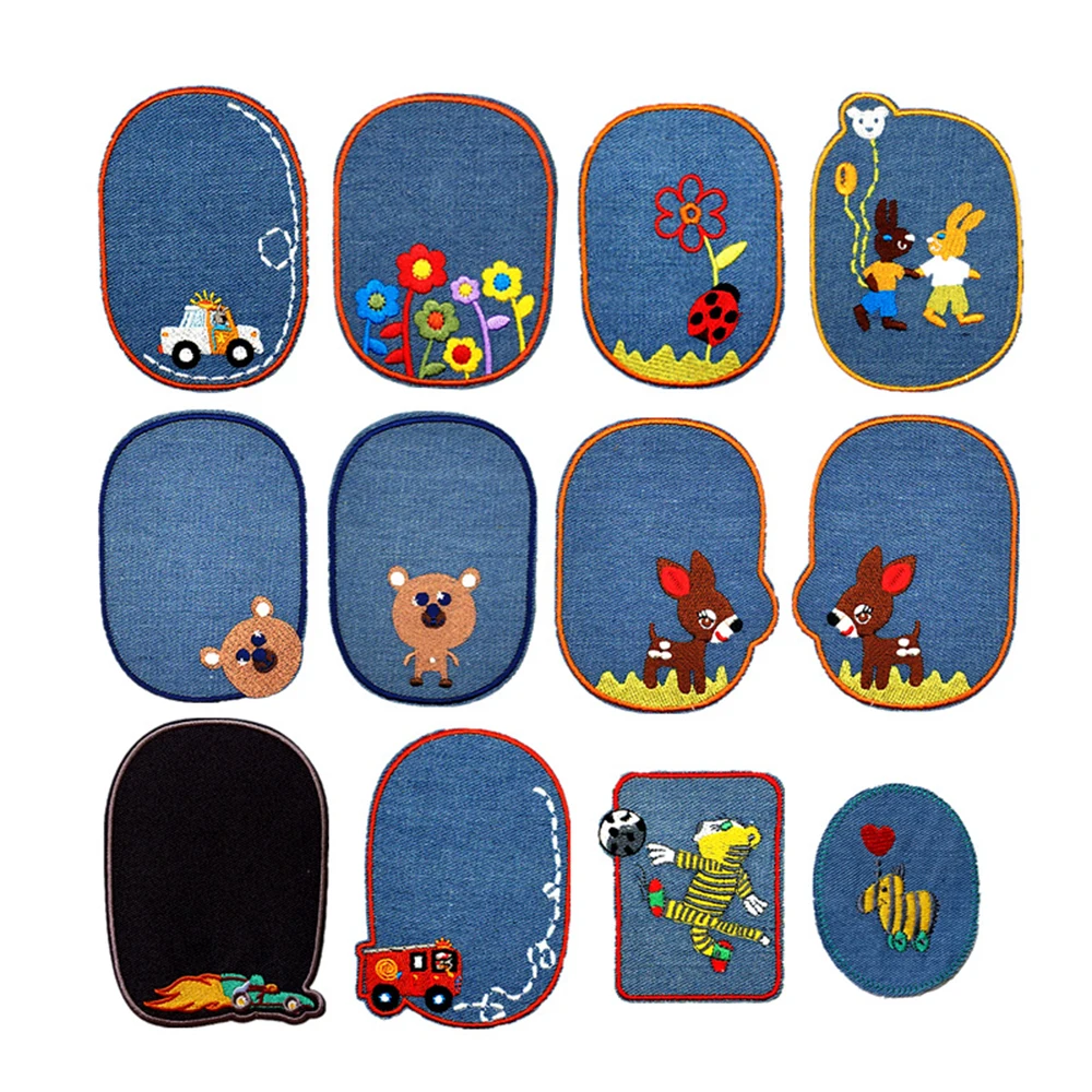 5Pcs Sewing Repair Elbow Knee Patches Iron On Patch For Clothing Jeans Stripes Stickers Embroidered Badge Children Cloth