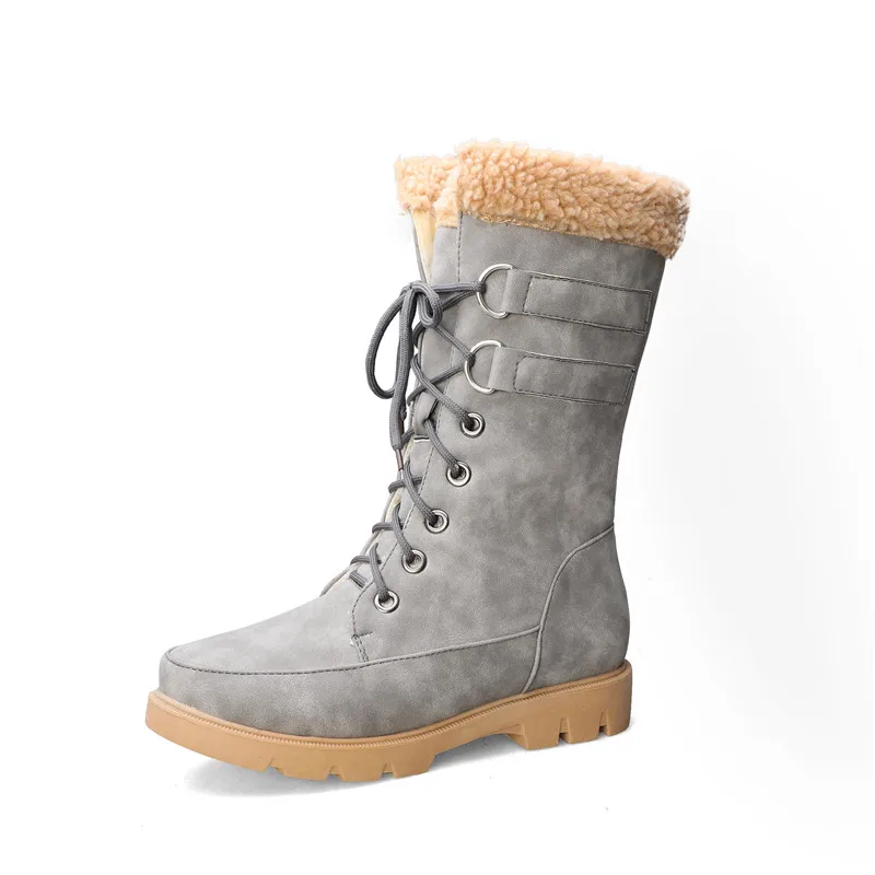 MORAZORA/ г., Новое поступление, ботильоны женская зимняя обувь теплые зимние ботинки на меху на шнуровке с круглым носком повседневная женская обувь на плоской подошве - Цвет: Серый