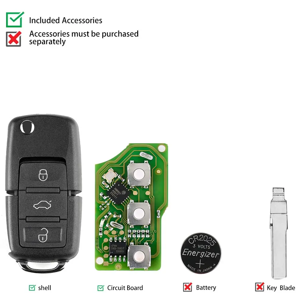 XHORSE XKB501EN Wire Remote Key 3 Buttons For Volkswagen B5 Type 5PCS/Lot