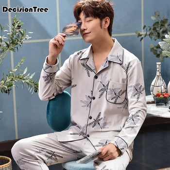 

2020 knitted cotton pajamas sets for men comfort sleepwear stripe pyjama homme pcs suit home wear pijama masculino