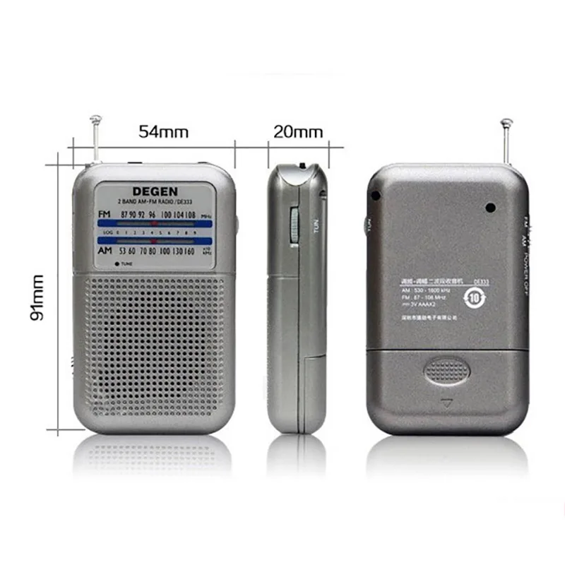 Радиоприемник Degen DE333 AM/FM портативный двухдиапазонный FM радиоприемник с мини
