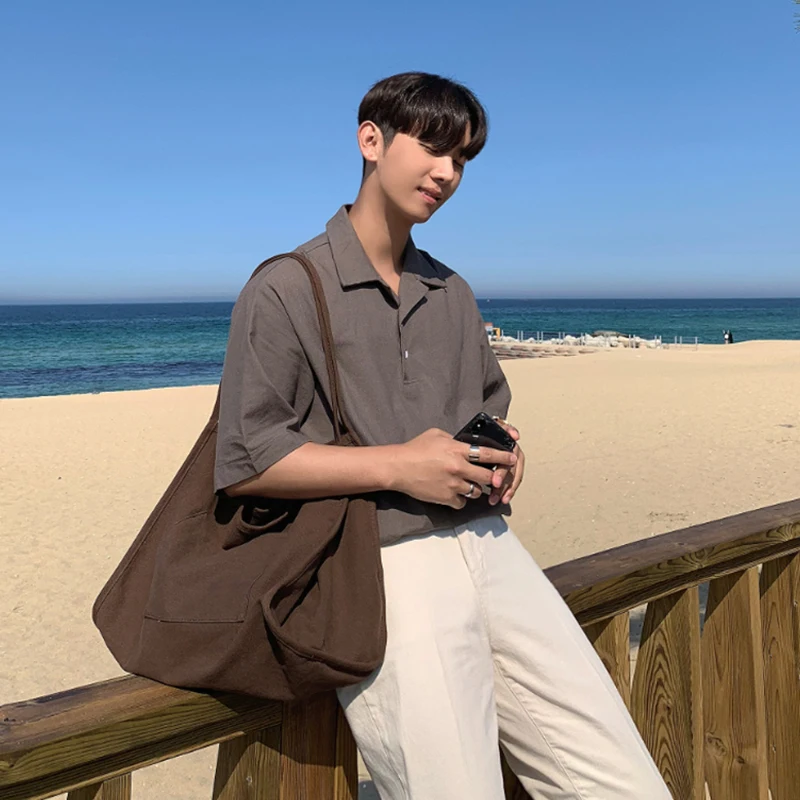 Solid Lapel Shirt Men's Korean Single-breasted Short-sleeved Loose Shirt Boy Simple Slim Summer Shirt Men Solid Lapel Shirt Men's Korean Single-breasted Short-sleeved Loose Shirt Boy Simple Slim Summer Shirt Men