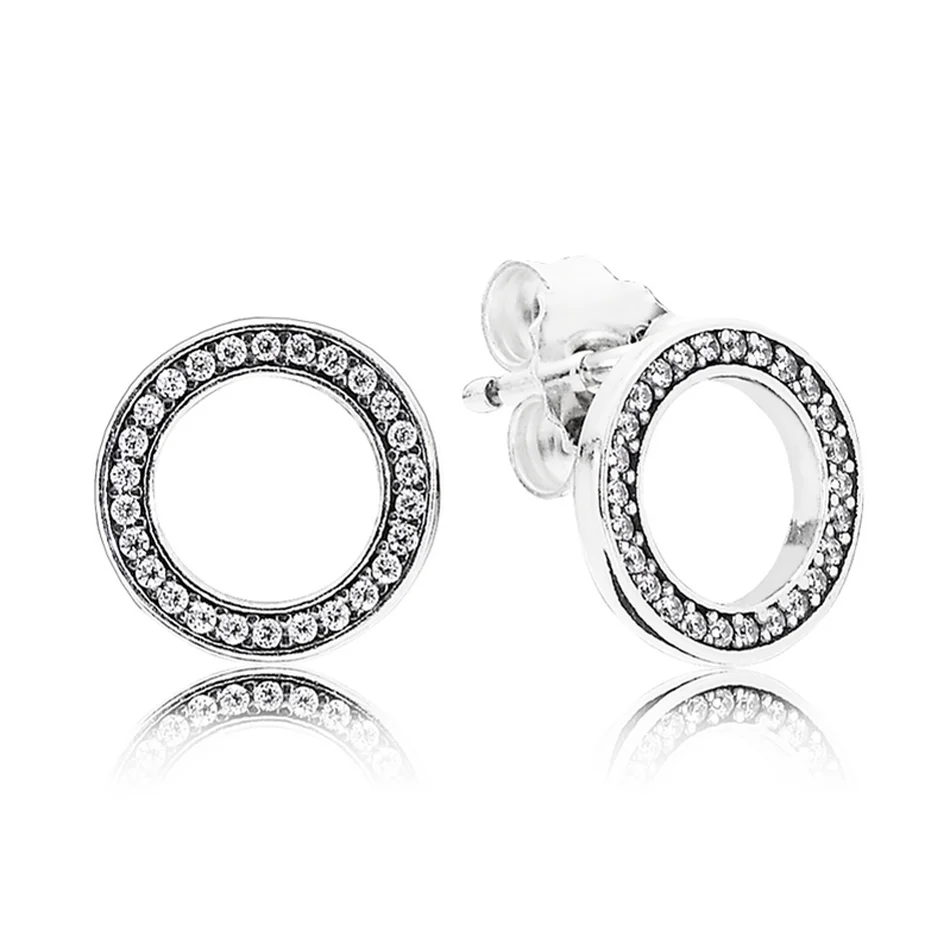 

Authentic 925 Sterling Silver Earring Sparkling Circular Forever Crystal Stud Earrings For Women Wedding fit Lady Jewelry