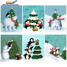 PhotoCustom Framed Paint By Number Christmas Tree Artworks Drawing HandPainted Acrylic on Canvas Landscape Drawing Art