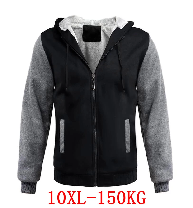 Plus Size 8XL 10XL Winter Spring jackets men Thick Warm Sweatshirt Hooded Fleece Casual Patchwork Loose Hoodies Coat 150KG black bomber jacket