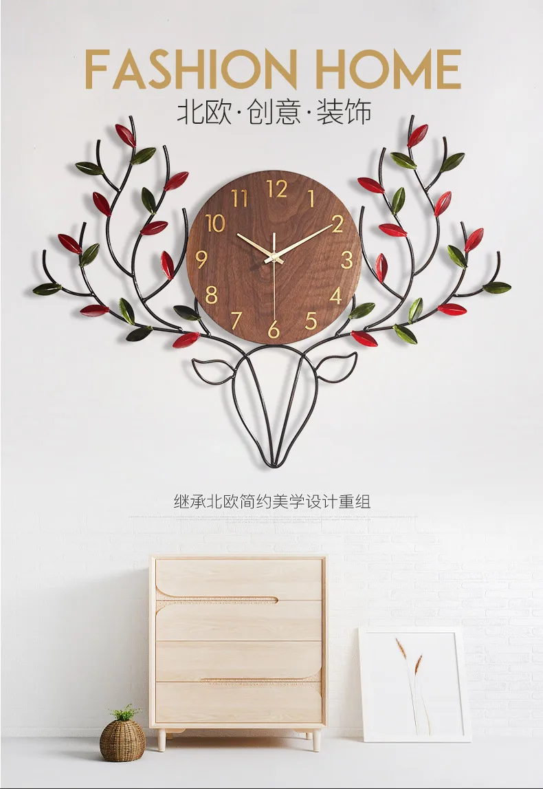 Скандинавские настенные часы Металлические большие 3d часы для гостиной голова оленя бесшумные настенные часы механизм подарок Reloj De Pared домашний декор FZ108