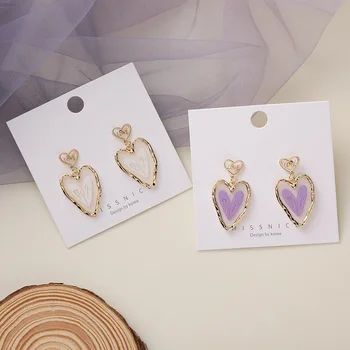 

Korean-style New Products Ear Stud Purple Love 925 Silver Heart Shape Earrings Cool Ear Stud Modified Face