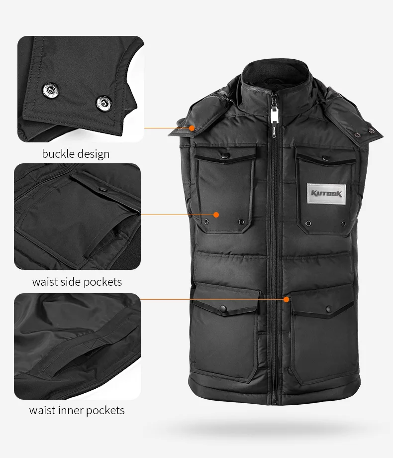 kutook para baixo algodão caminhadas colete com bolsos homens inverno casual térmica colete esporte ao ar livre escalada ciclismo roupas de pesca