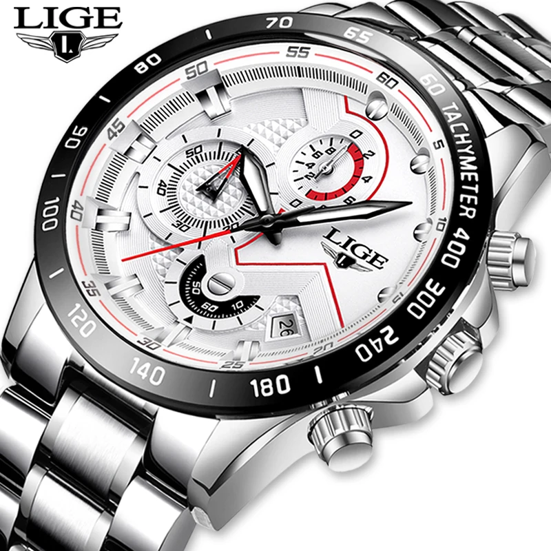 LIGE Hot Sale Multifunctional Mens Watches Top Luxury Brand Stainless Steel 30m Waterproof Quartz Watch Men Automatic Date Clock | Наручные