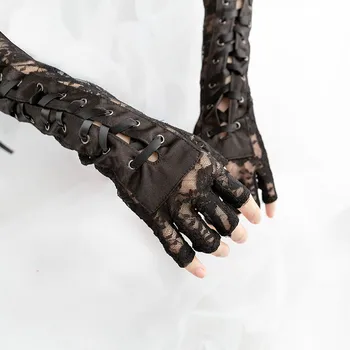 Fingerless Leather & Chain Gloves 7 / Black