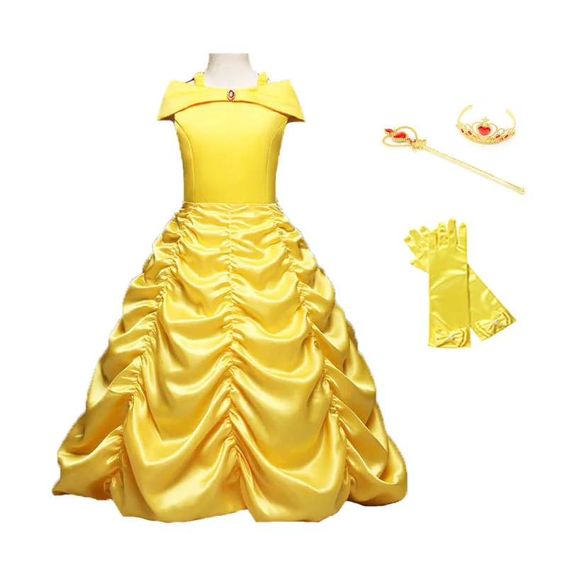 

New Girls Princess Belle Dress Up Halloween Costume Kids Sleeveless Yellow Party Dress Children Girl Carnival Xmas Birthday Ball