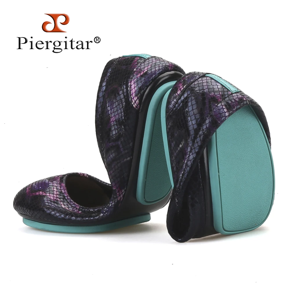 

Piergitar 2019 new style Snake pattern all cow leather women loafers convenient for carry and wear plus size female's flats