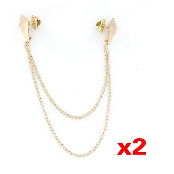 

2Pcs Punk Brooch Collar Chain Necklace Collar Clip---Gold