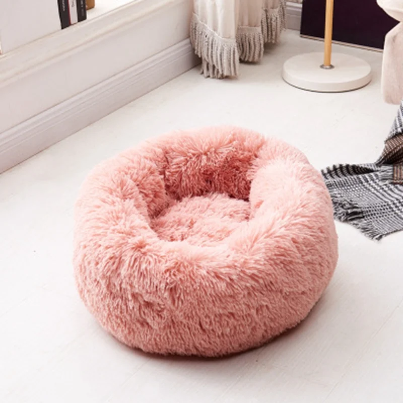 Fleece Cat Beds Round Pet Bed For Cats Dog Plush Bed House For Cat Kitten Marshmallow Cat Bed Mat Cushion Kennel Pet Supplies - Цвет: pink 2