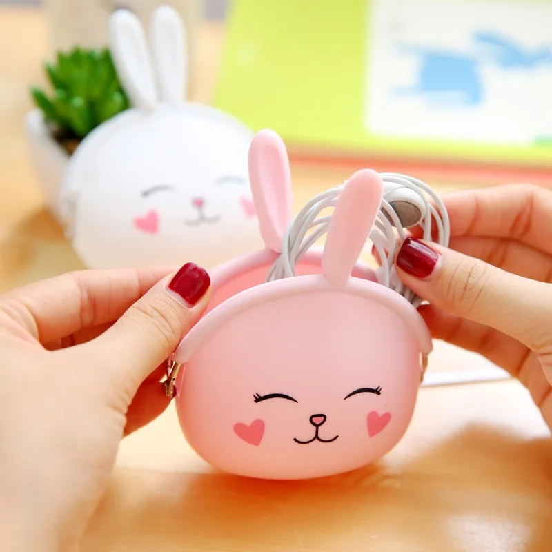 

Cute bunny coin purse key bag cartoon silicone portable female wallet headset storage bag